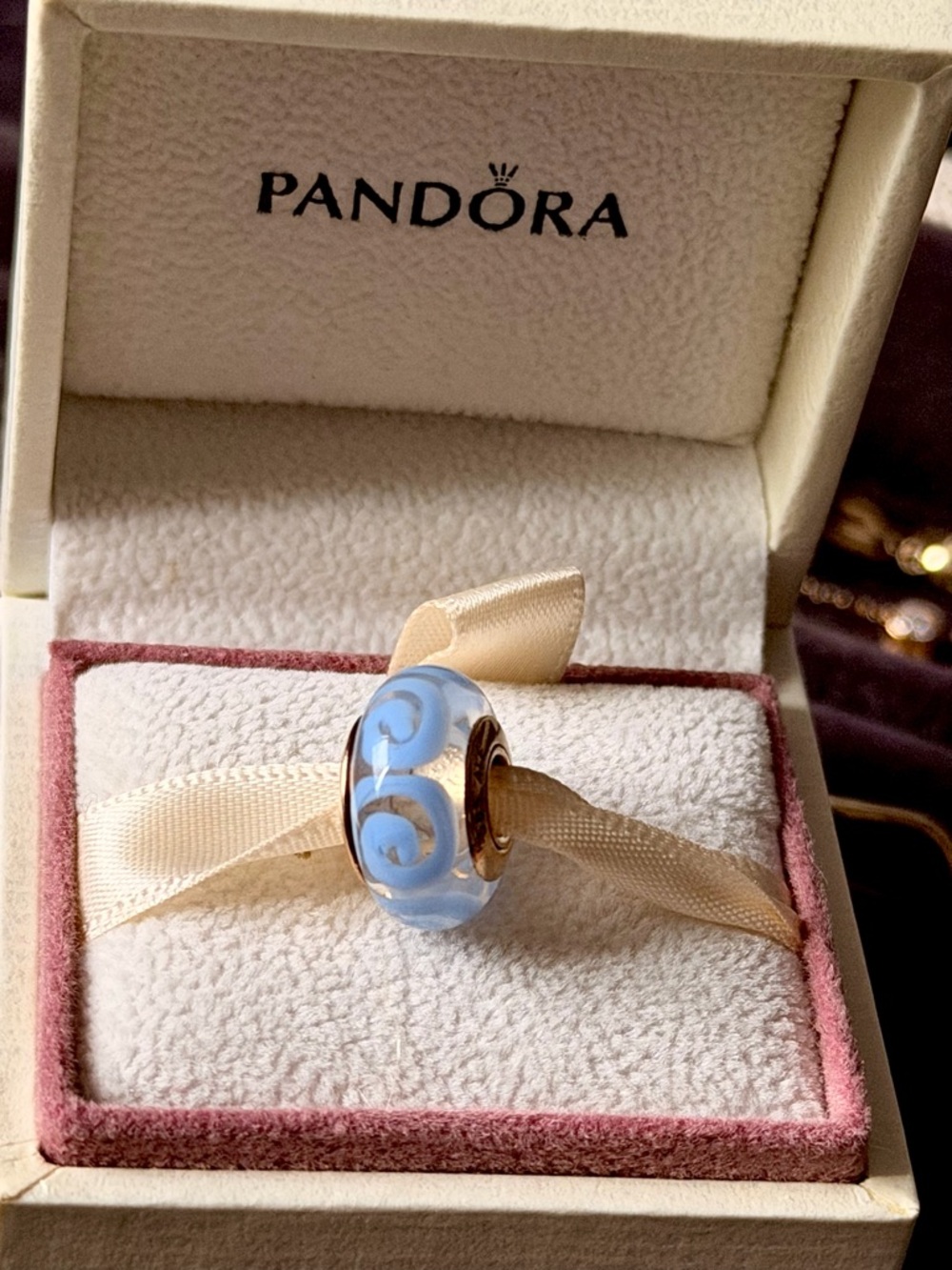 Authentic genuine retired Pandora Solid 14k gold glass murano charm